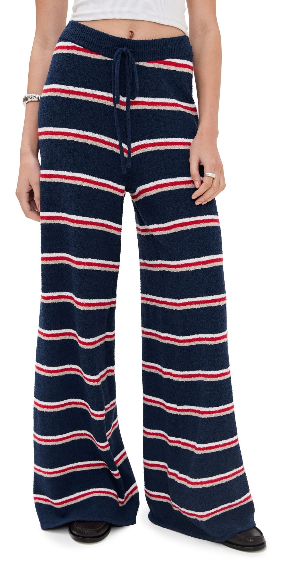 LE BOP Striped Wide Leg Pants Dark Denim Stripe L