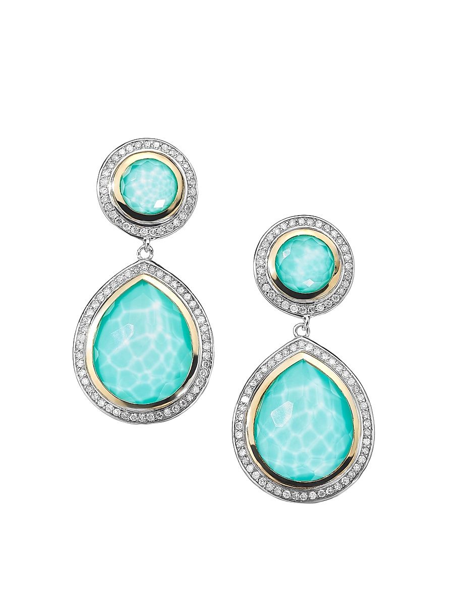 Women's 2T Rock Candy Snowman 18K Gold, Sterling Silver, Turquoise & Diamond Drop Earrings - Silver