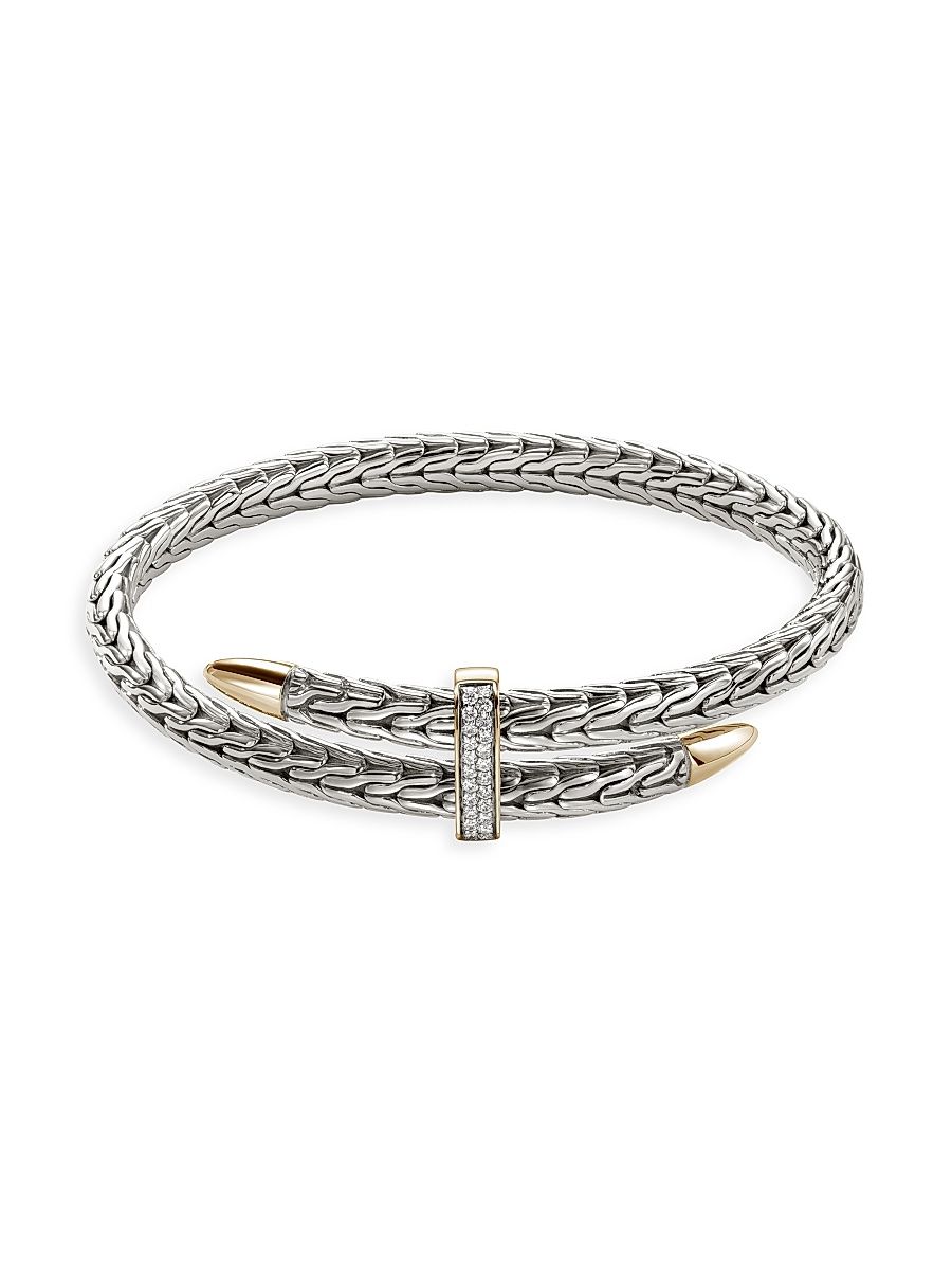 Women's Spear Sterling Silver, 14K Yellow Gold & 0.24 TCW Diamond Bypass Cuff - Gold - Size Medium