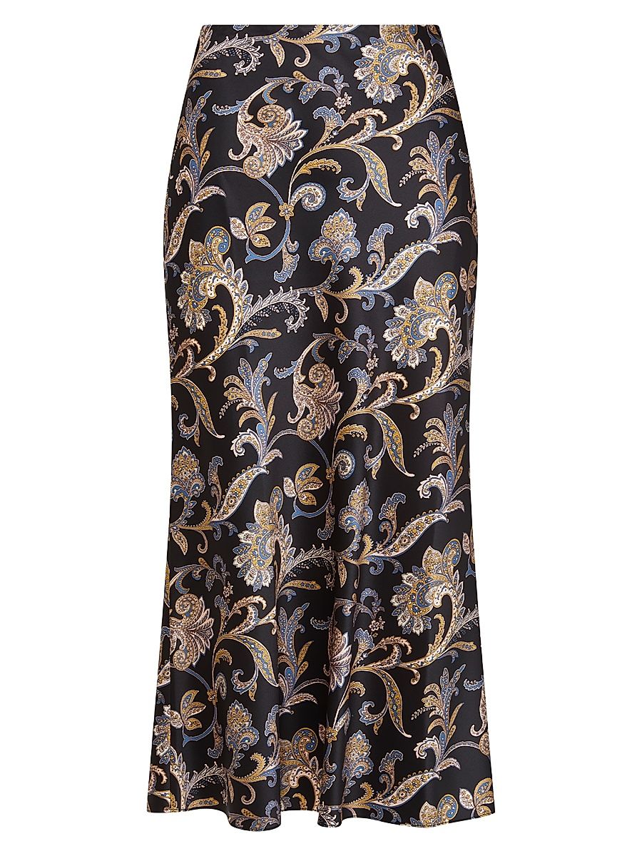 Women's Clover Floral Silk-Blend Midi-Skirt - Black Multi - Size 16