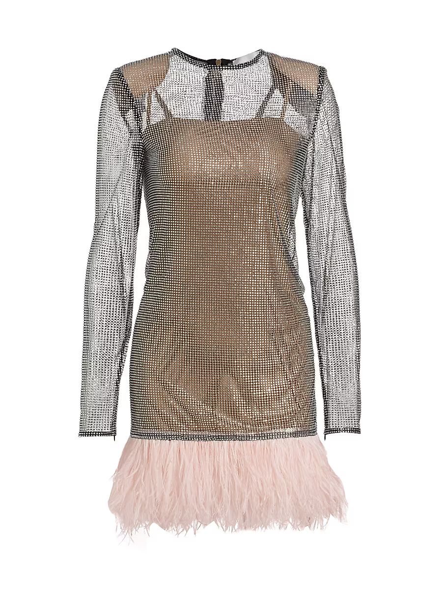 Women's Webb Feather-Trim Cocktail Dress - Silver Pink - Size XS
