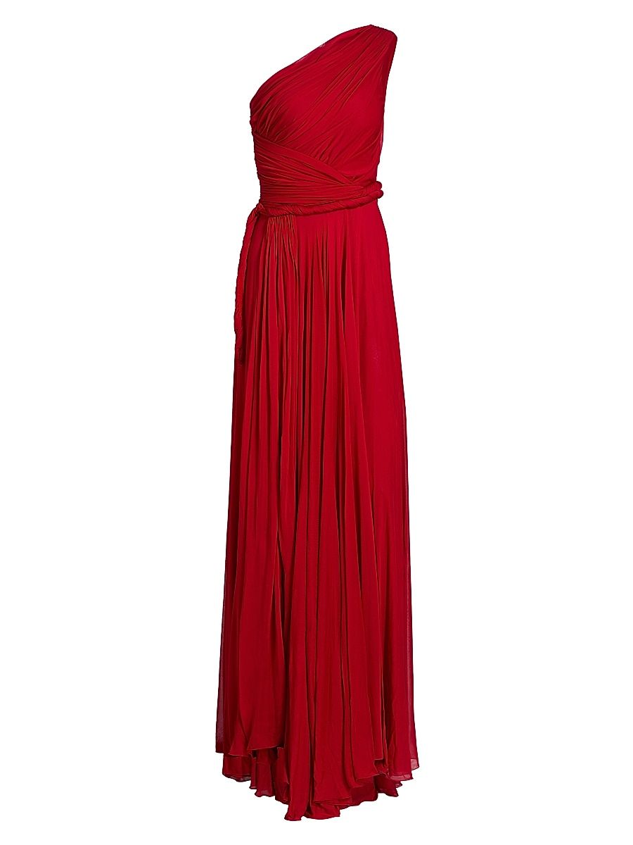 Women's One-Shoulder Ruched Jersey Maxi Dress - Red - Size 00