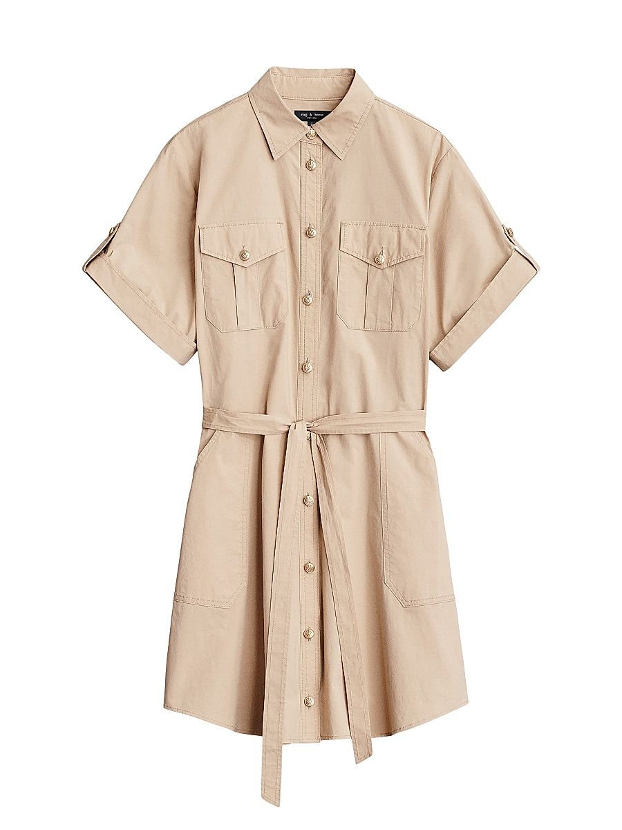 Women's Roxanne Belted Cotton Shirtdress - Light Khaki - Size XS
