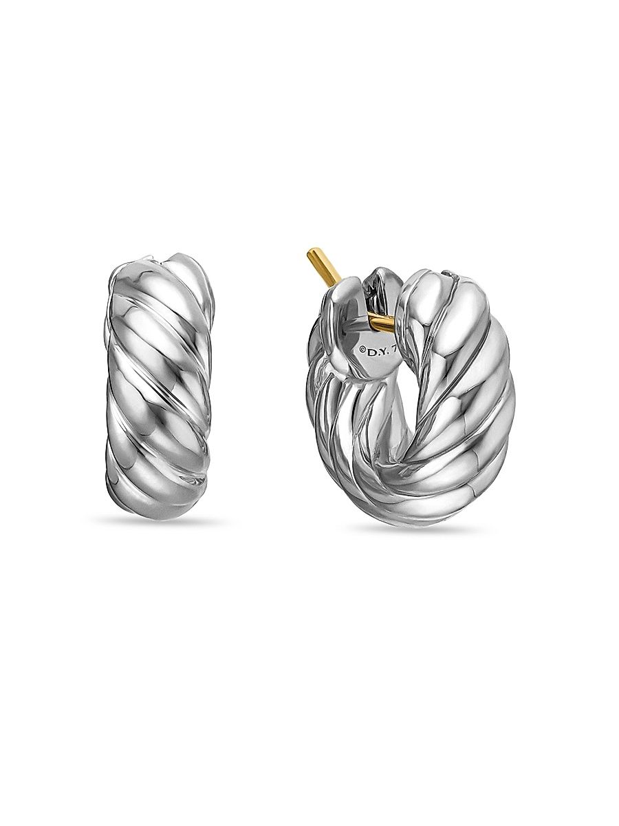 Women's Sculpted Cable Hoop Earrings in Sterling Silver, 14.4MM - Silver