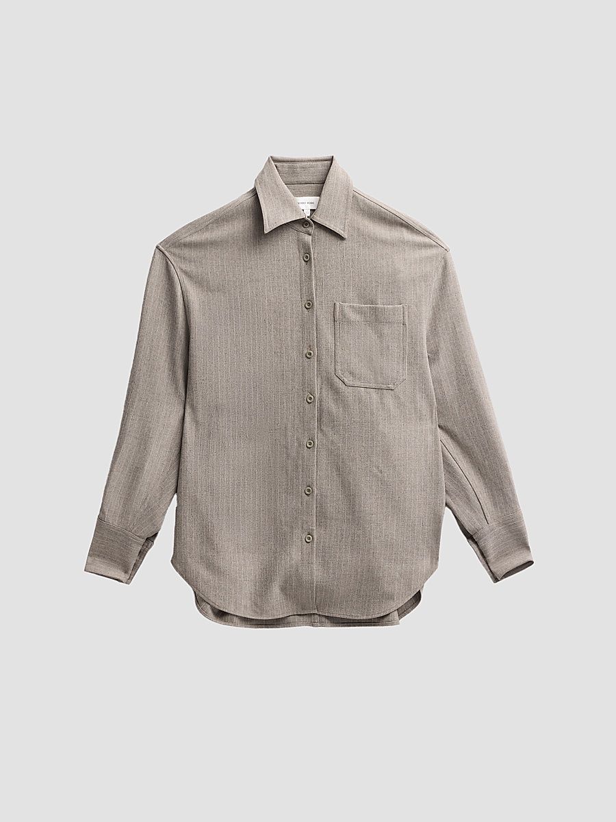 Women's Niall Striped Shirt - Grey Stripe - Size Large