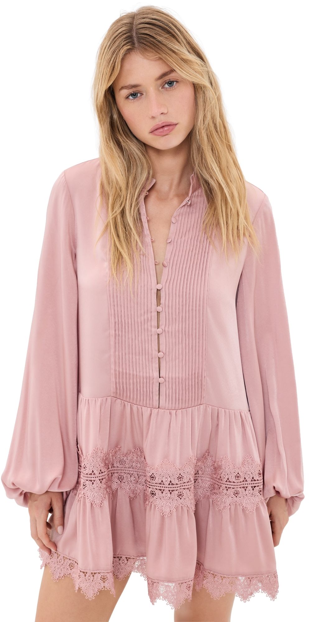 BARDOT Antonia Lace Trim Mini Dress Dusty Pink 6