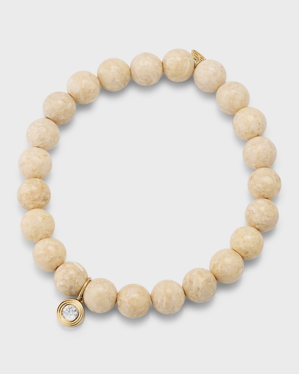 14k Cream Jasper and Fluted Brown Diamond Charm Bracelet