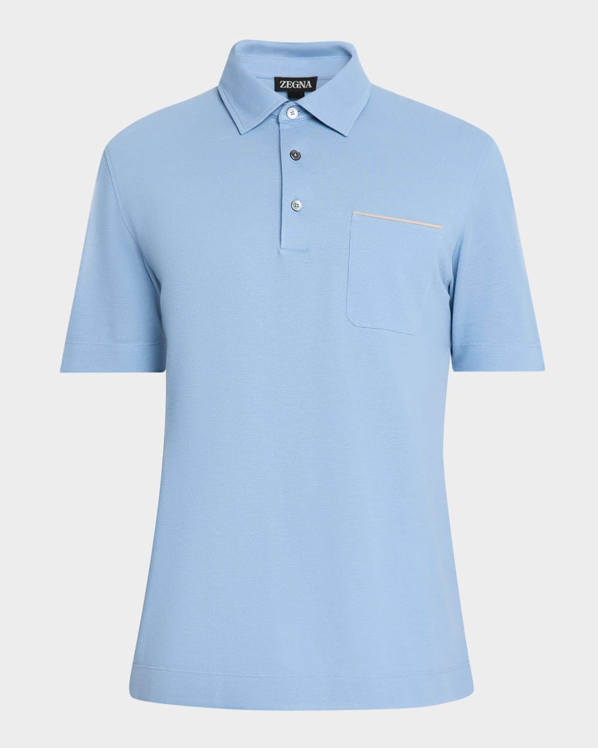 Men & apos;s Pique Polo Shirt with Leather-Trim Pocket