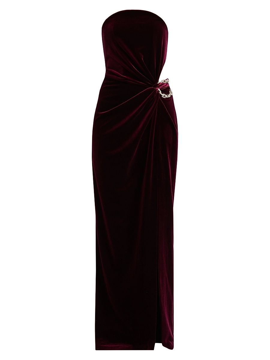 Women's Embellished Cut-Out Velvet Strapless Gown - Burgundy - Size 8