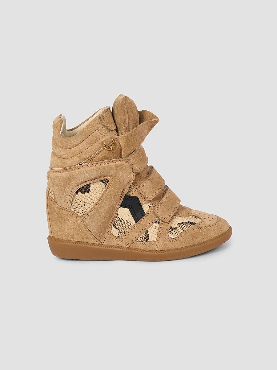 Isabel Marant Women's Bekett Ring 50MM Suede & Snake-Embossed Leather High-Top Sneakers - Camel Sahara - Size 7