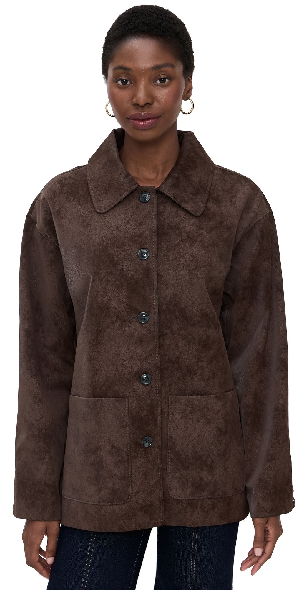 WAYF Rita Faux Suede Jacket Espresso L