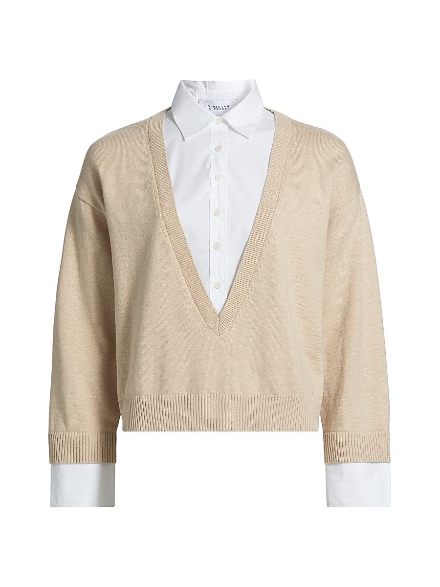 Women's Rida Mixed Media Sweater - Safari White - Size Large