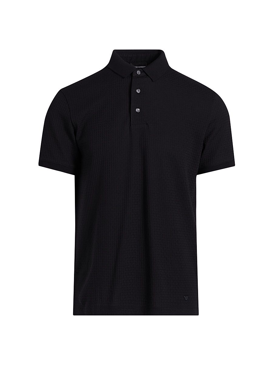 Men's Tonal Textured Polo Shirt - Navy - Size Medium