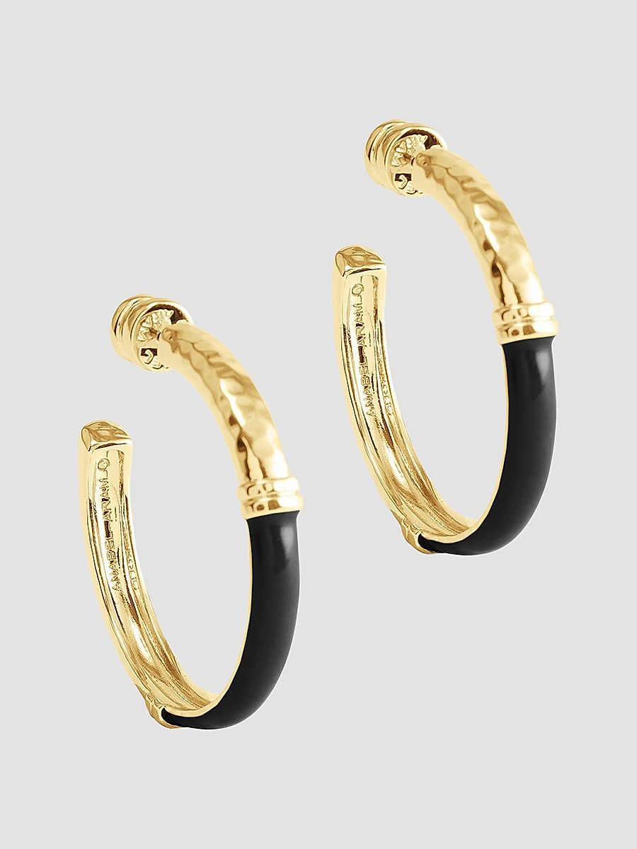 Women's Forza 18K-Gold-Plated & Gemstone Medium Hoop Earrings - Black Onyx