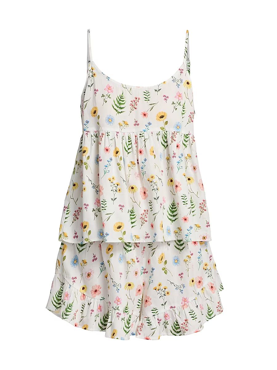 Women's Elodie Wildfloral Cotton Cami & Boxer Pajamas - White - Size XL
