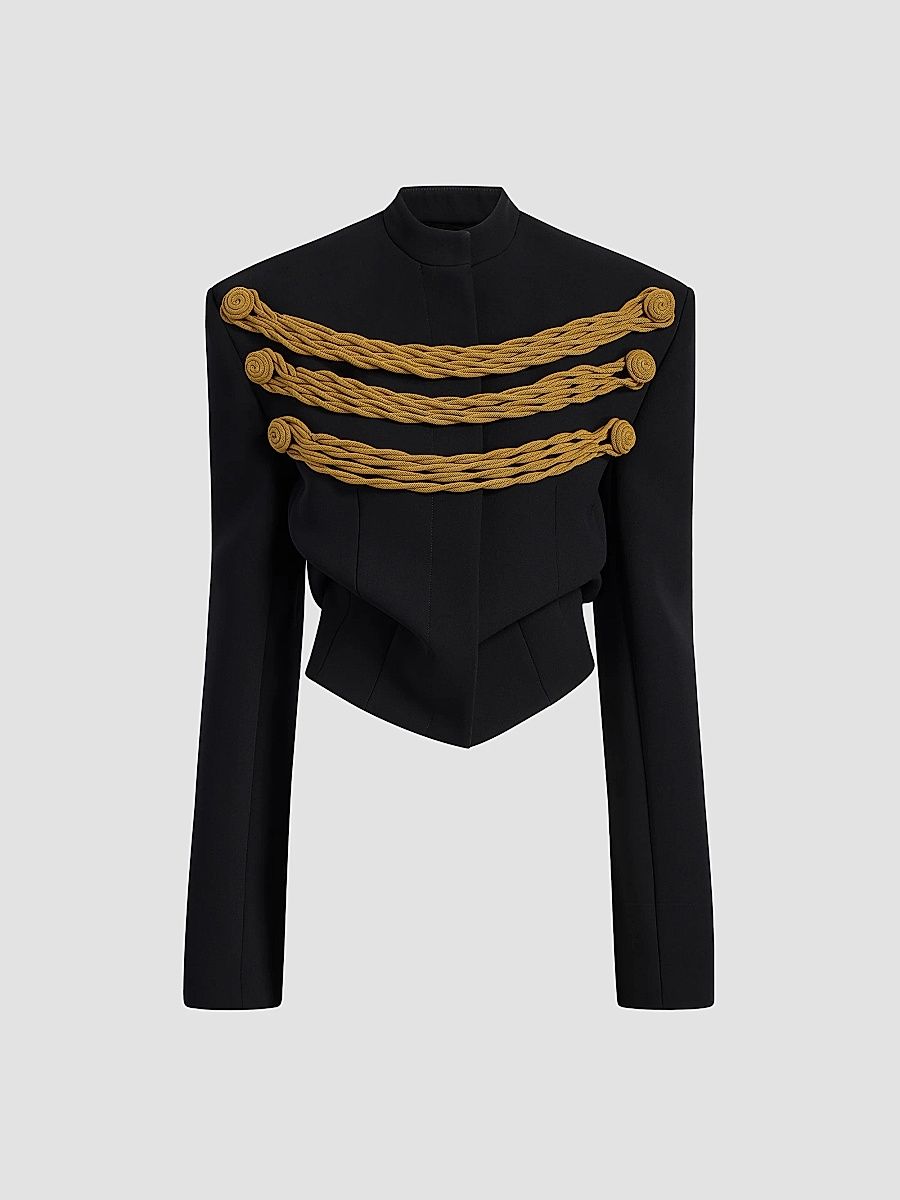 Khaite Women's York Embellished Crop Jacket - Black Gold - Size 10