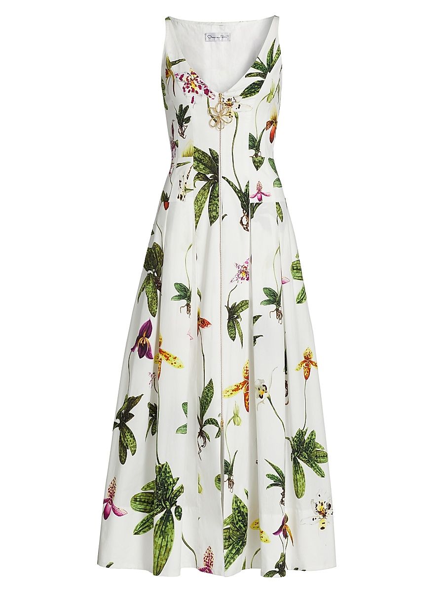 Women's Orchid Poplin Zip-Front Cocktail Dress - White Multi - Size 14
