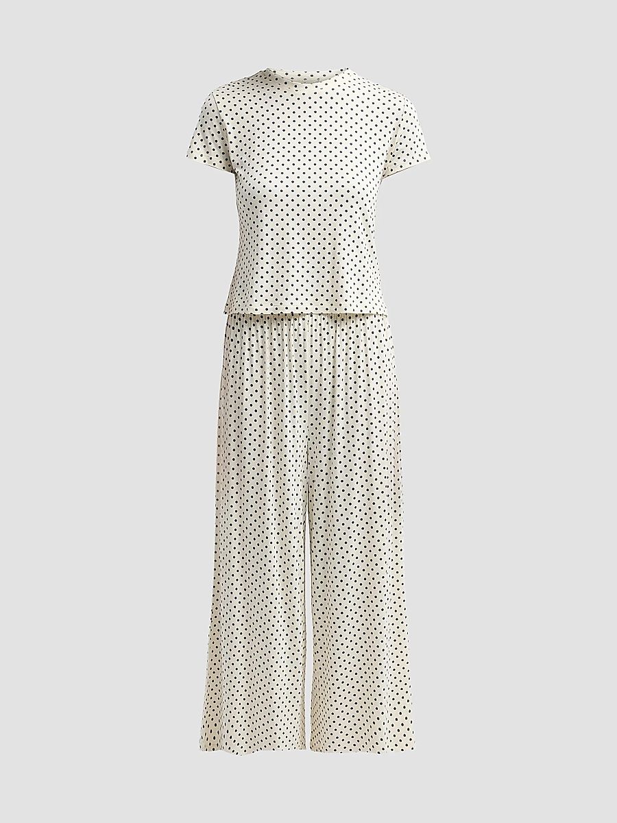 Women's Kate 2-Piece Polka Dot Top & Pant Set - Cream - Size XL