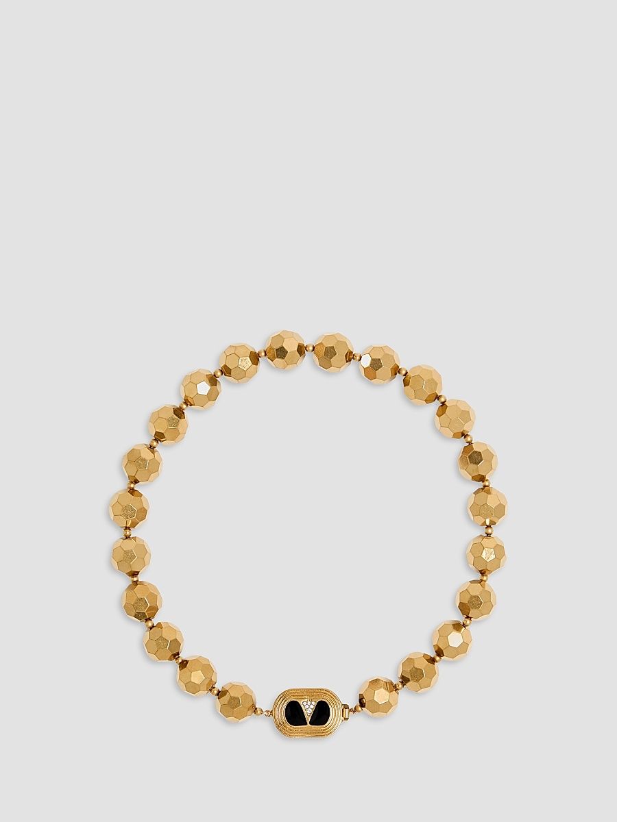 Women's Ovalette Necklace in Resin, Enamel, Metal and Swarovski Crystals - Yellow Gold