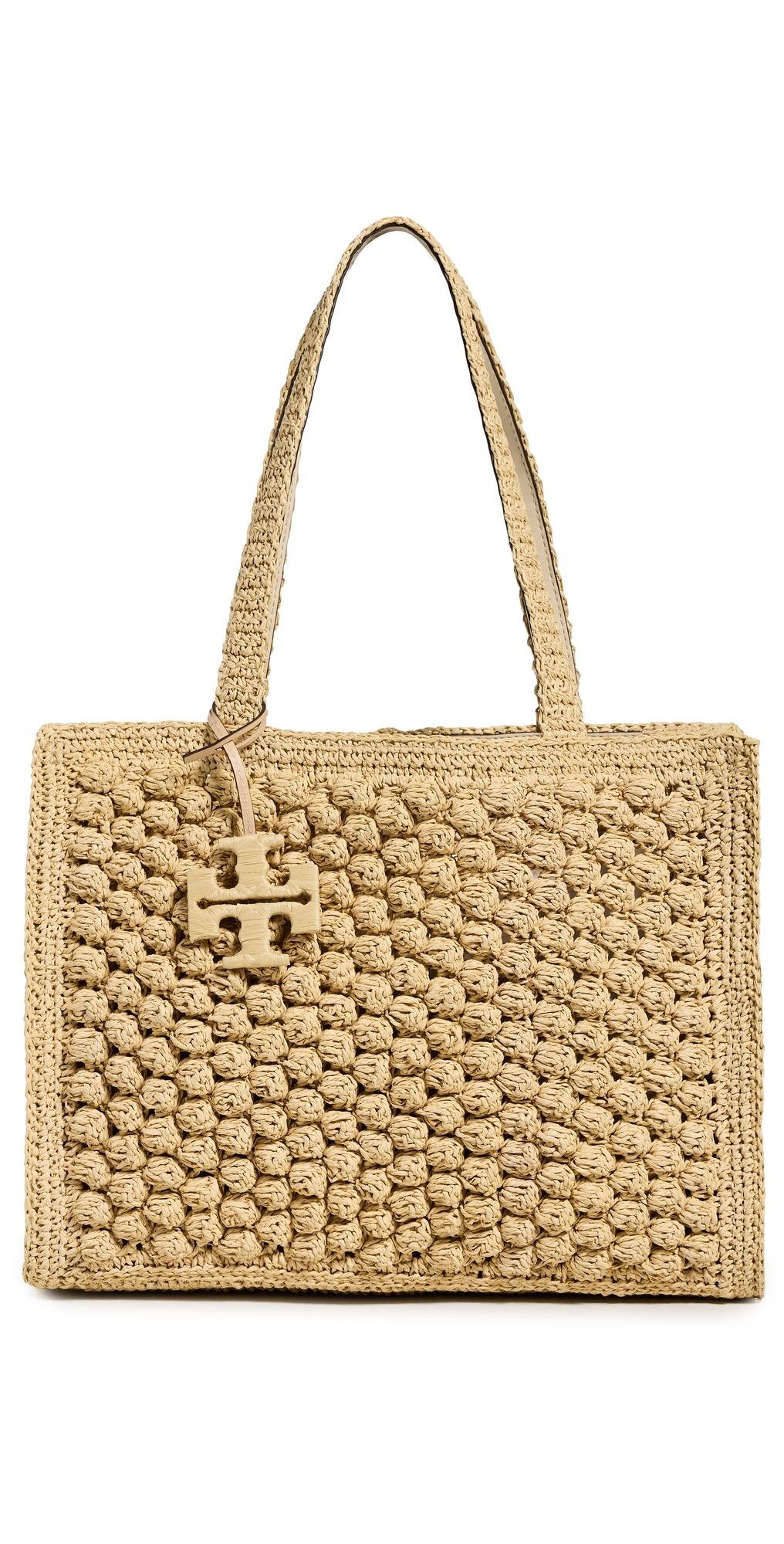 Tory Burch Ella Hand Crochet Popcorn Stitch Small Tote Bag Natural One Size