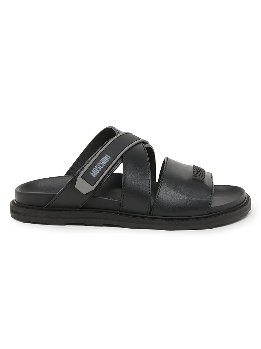 Men's Leather Open-Toe Mules - Black - Size 7