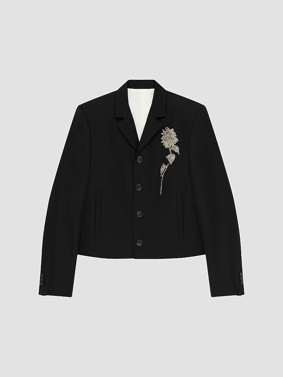 Givenchy Men's Embellished Single-Breasted Cropped Jacket in Wool - Black - Size 46