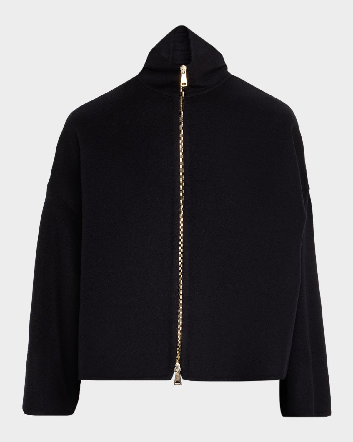 Zip-Front Double Wool Coat