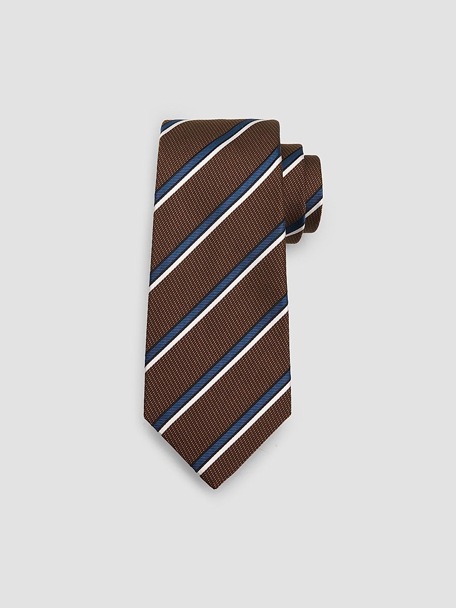 Men's Striped Silk Tie - Brown Navy