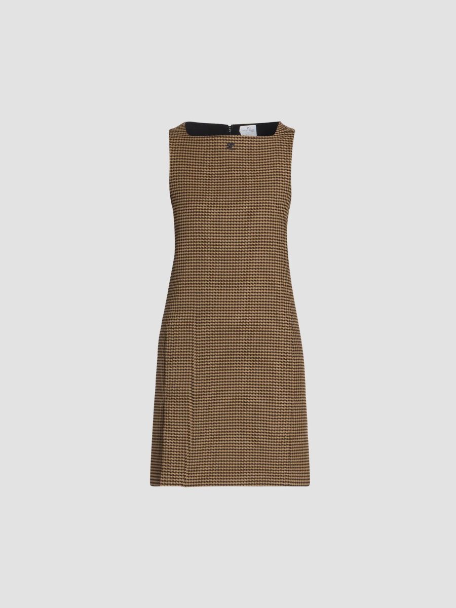 Courreges Women's Houndstooth Twill Slit Mini Dress - Black Bronzer - Size 12