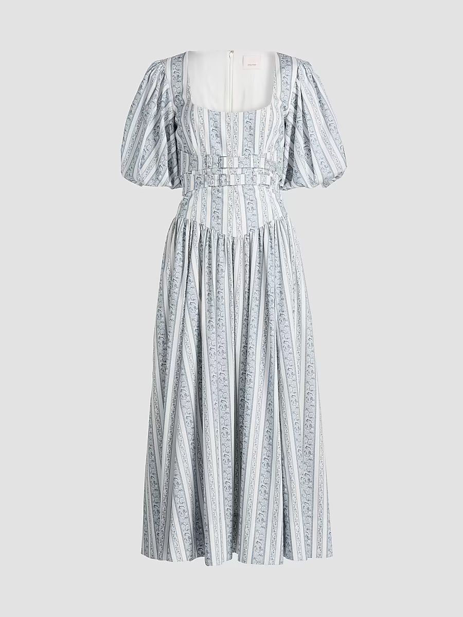 Women's Corvin Belted Midi Dress - Ivory Marine Blue - Size 14
