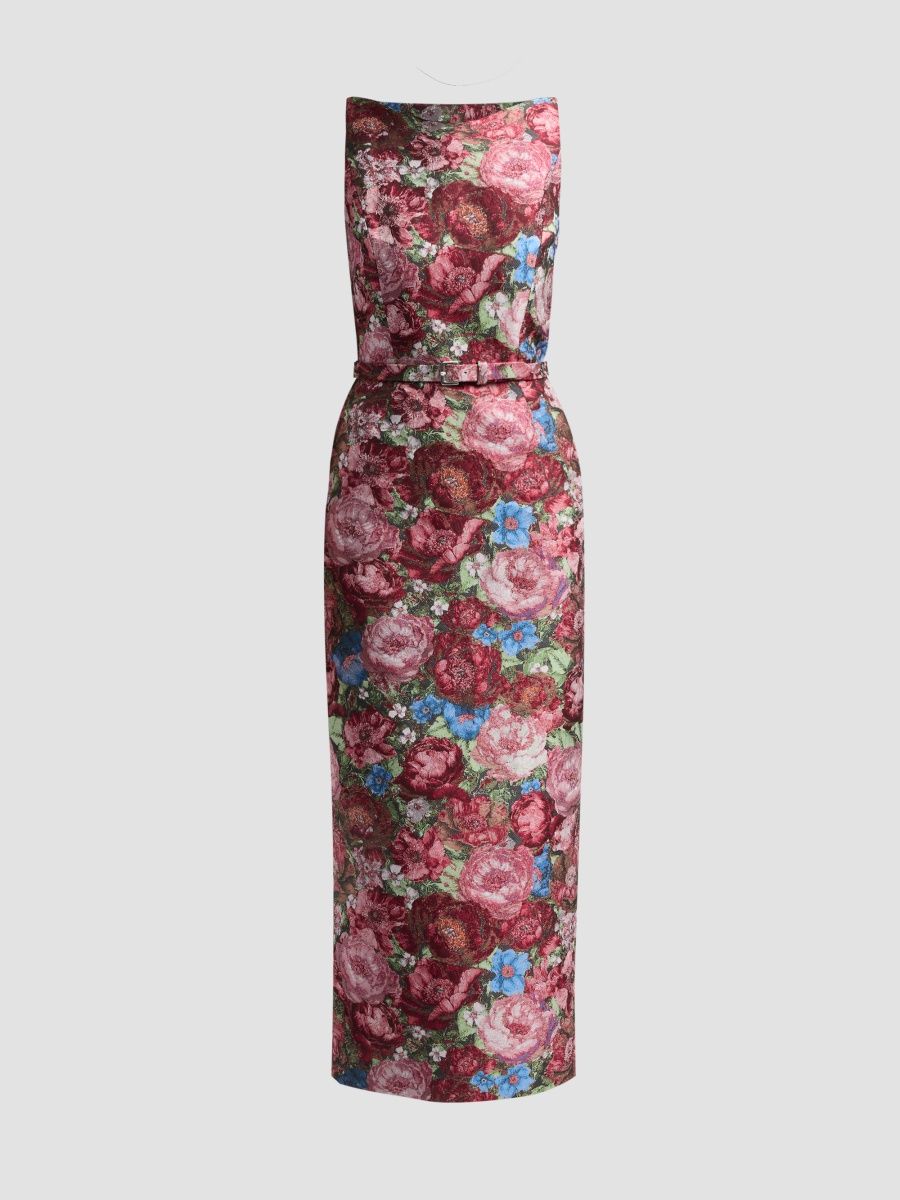 Adam Lippes Women's Sarita Floral-Jacquard Column Midi Dress - Ruby Floral - Size 2