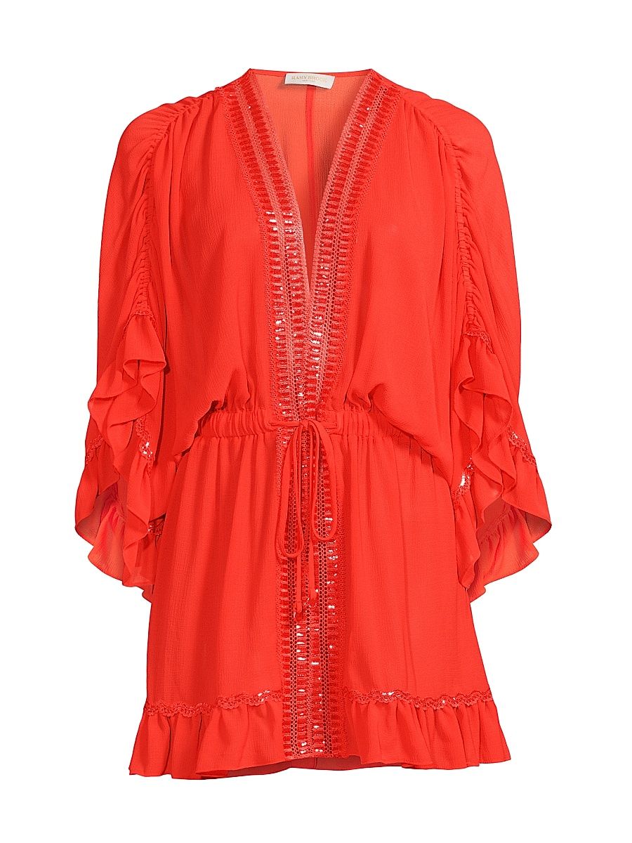 Women's Pietro Embellished Cover-Up Minidress - Vivid Orange - Size XL