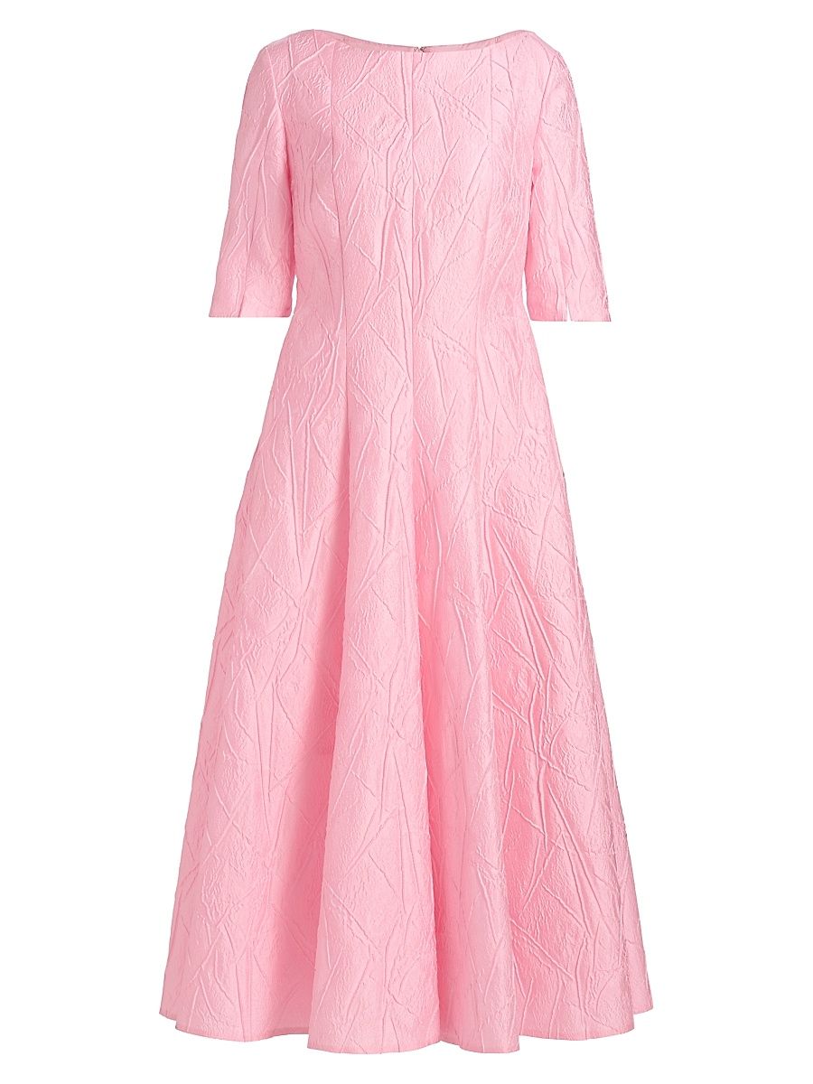 Women's Textured Jacqaurd Tea-Length Cocktail Dress - Rosa - Size 14