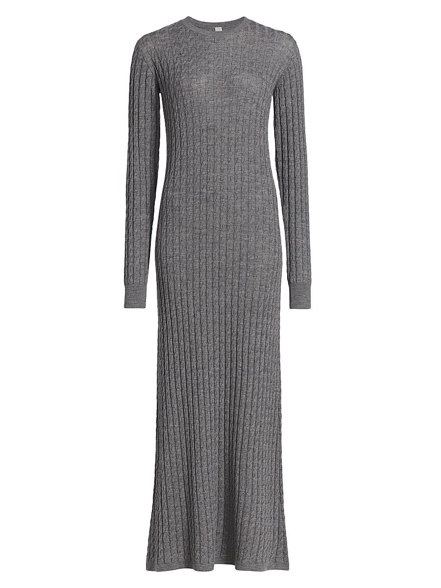 Women's Cable-Knit Wool Maxi Sweaterdress - Grey Melange - Size Small