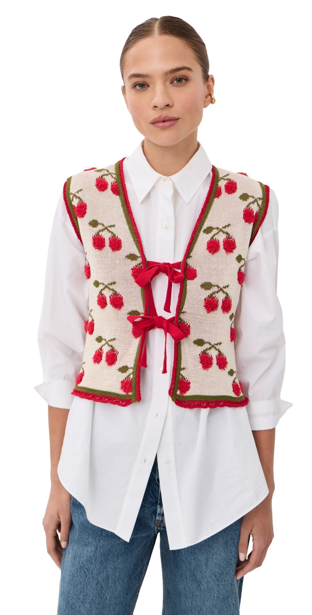 La DoubleJ Cherry Gilet Multicolor Ecru/Green/Red L