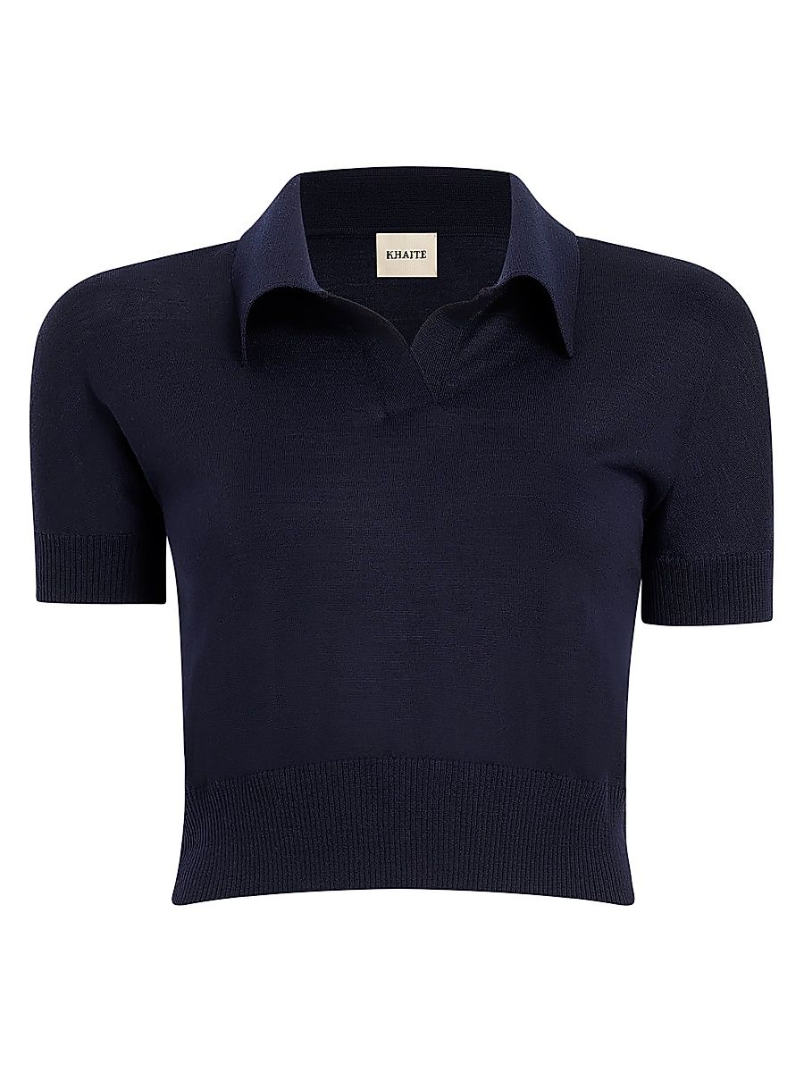 Women's Morgane Wool-Blend Polo Top - Midnight Navy - Size Large