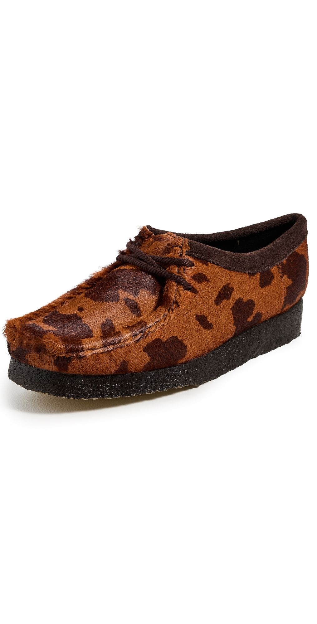 Clarks Cow Hair Wallabee Shoes Brown Cow Print 7