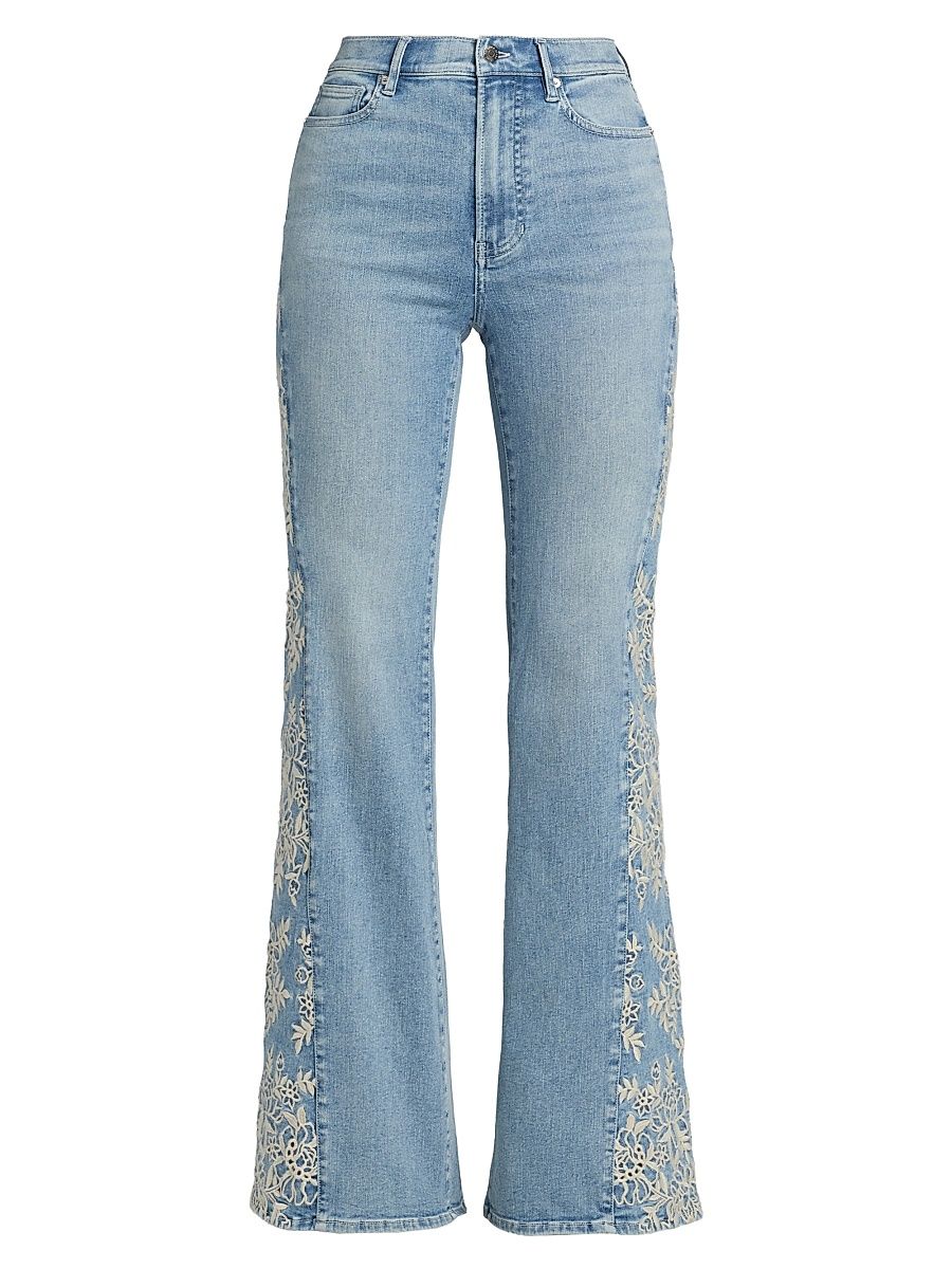 Women's Joplin Floral-Embroidered High-Rise Flare Jeans - Silverwood Moon - Size 32