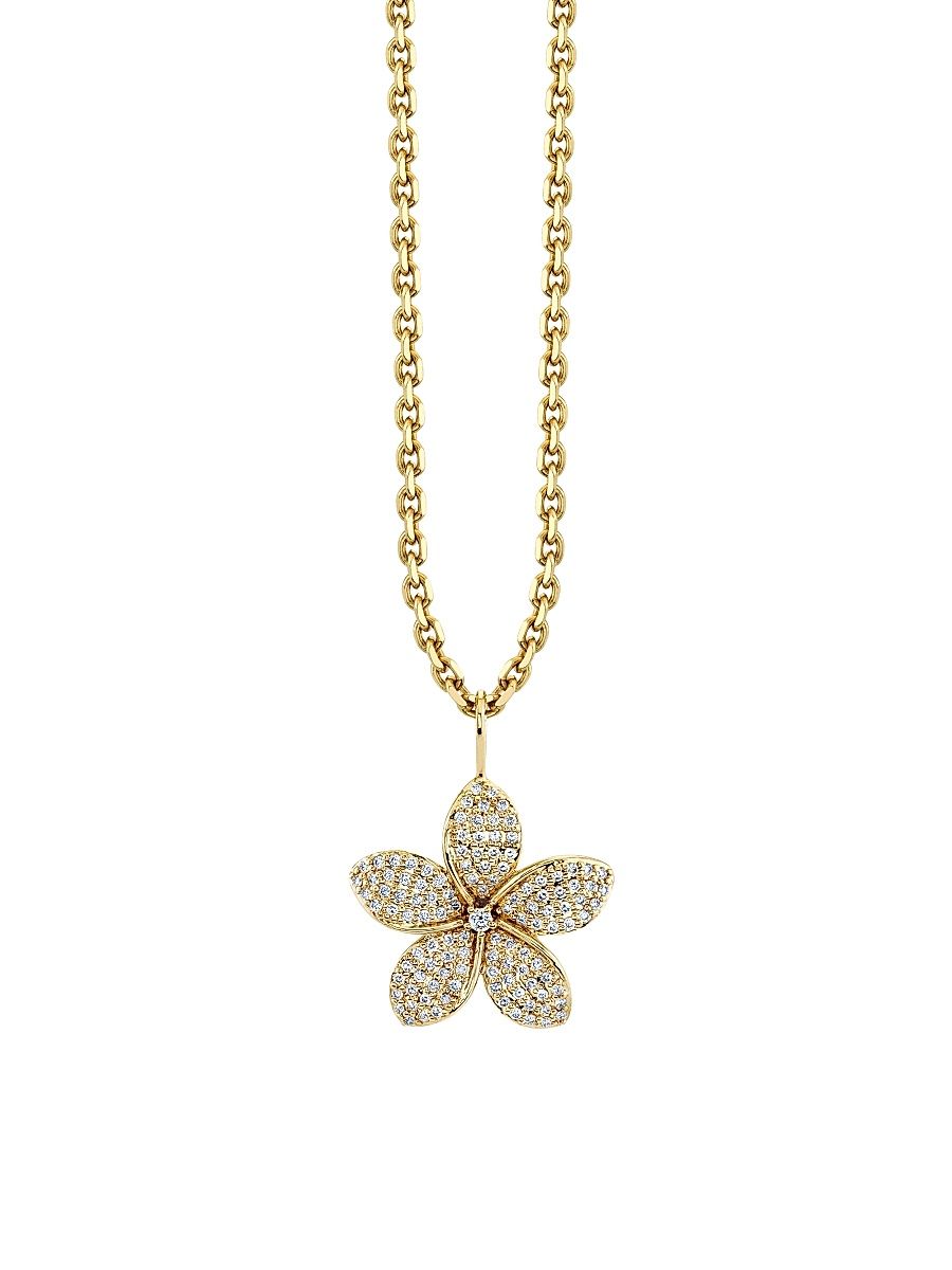 Women's Plumeria 14K Gold & Diamond Pendant Necklace - Gold
