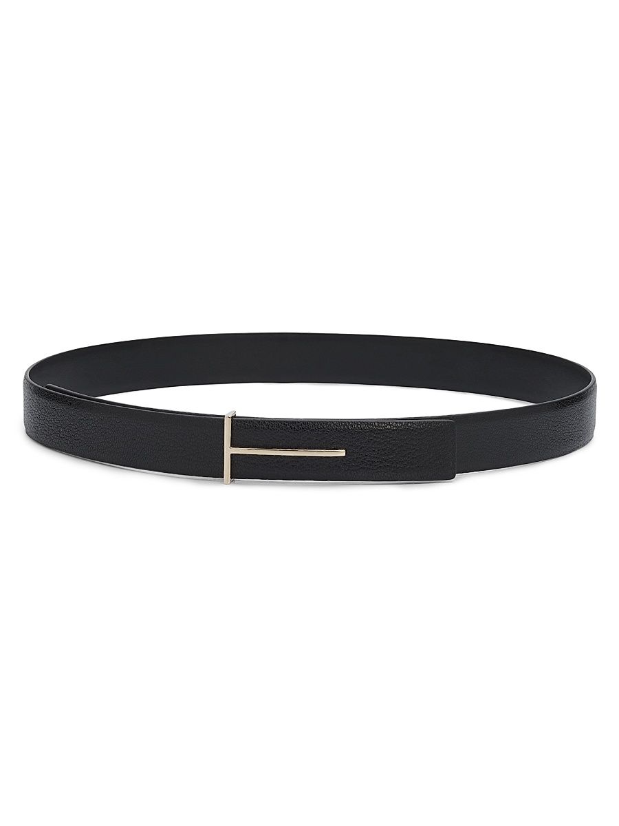 Women's Slim T Leather Belt - Black - Size Medium