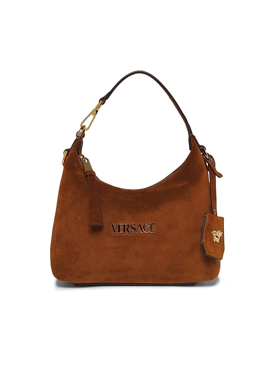 Women's Suede Hobo Bag - Tobacco Versace Gold
