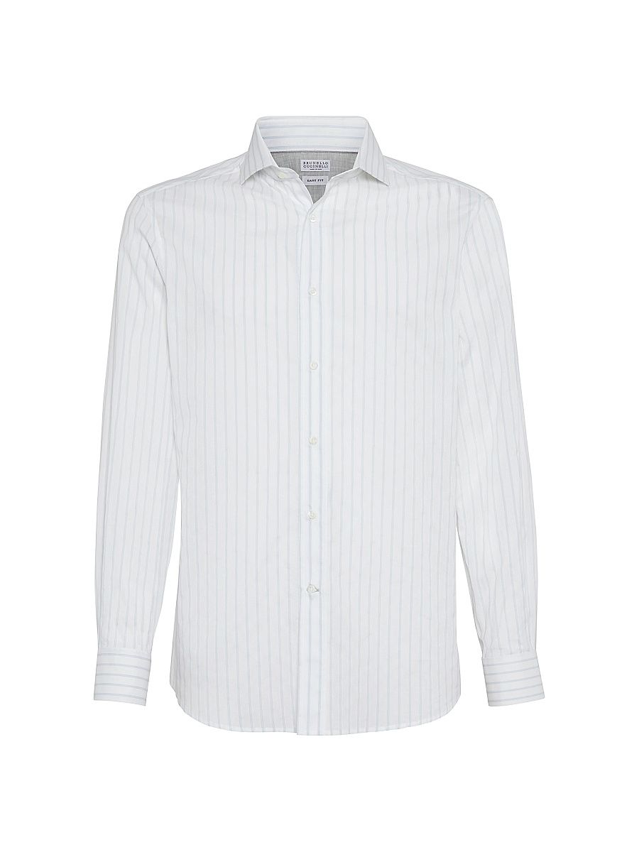 Men's Textured Striped Cotton Easy Fit Shirt with Spread Collar - White - Size XXXXL