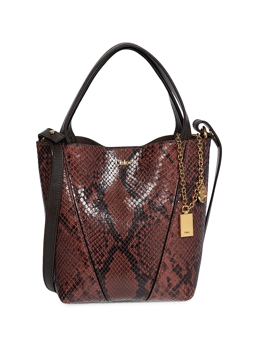 Women's Spin Small Snake-Embossed Leather Tote Bag - Rosewood