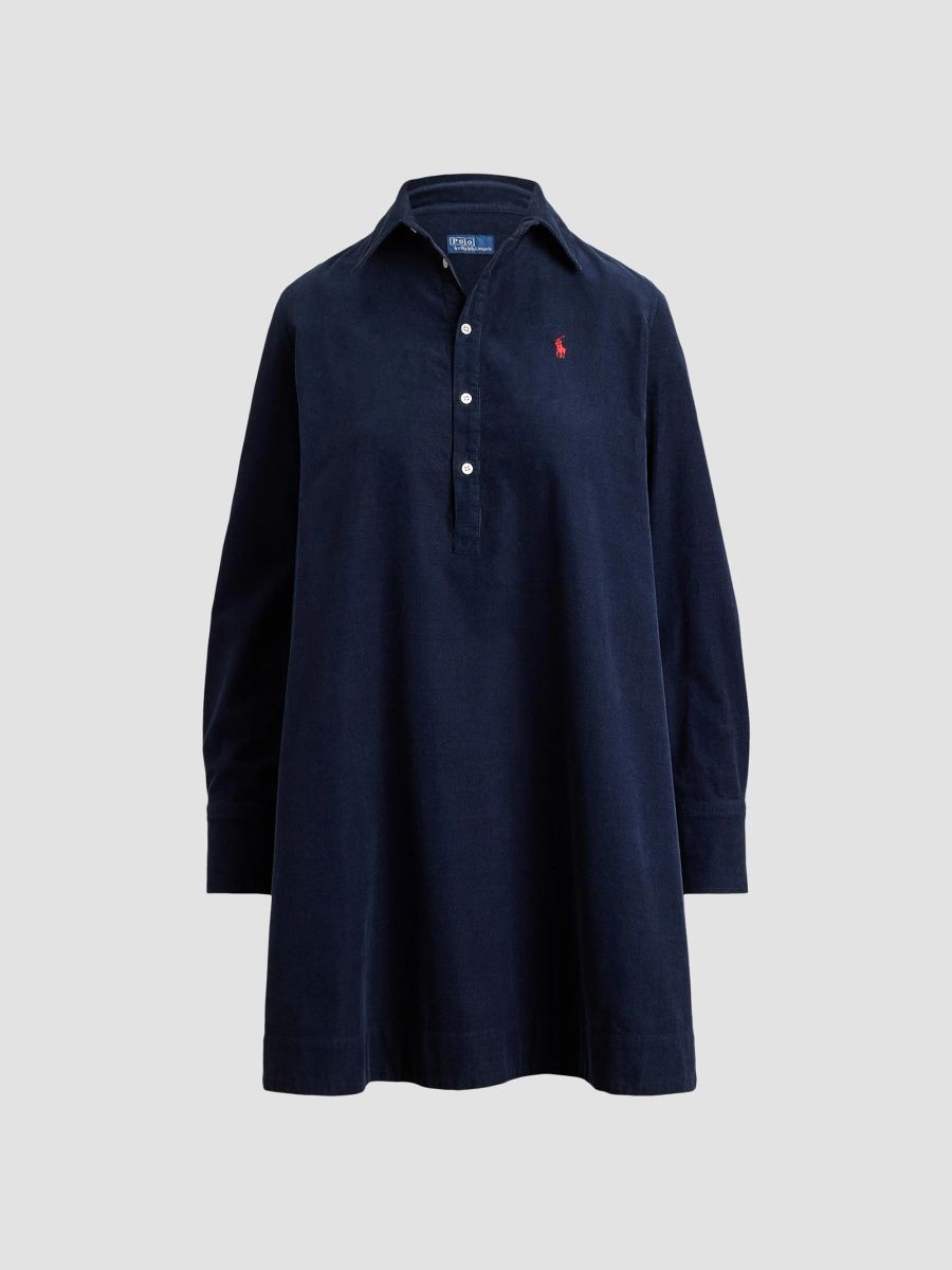 Polo Ralph Lauren Women's Wide-Wale Corduroy A-Line Mini Shirtdress - Navy - Size 8