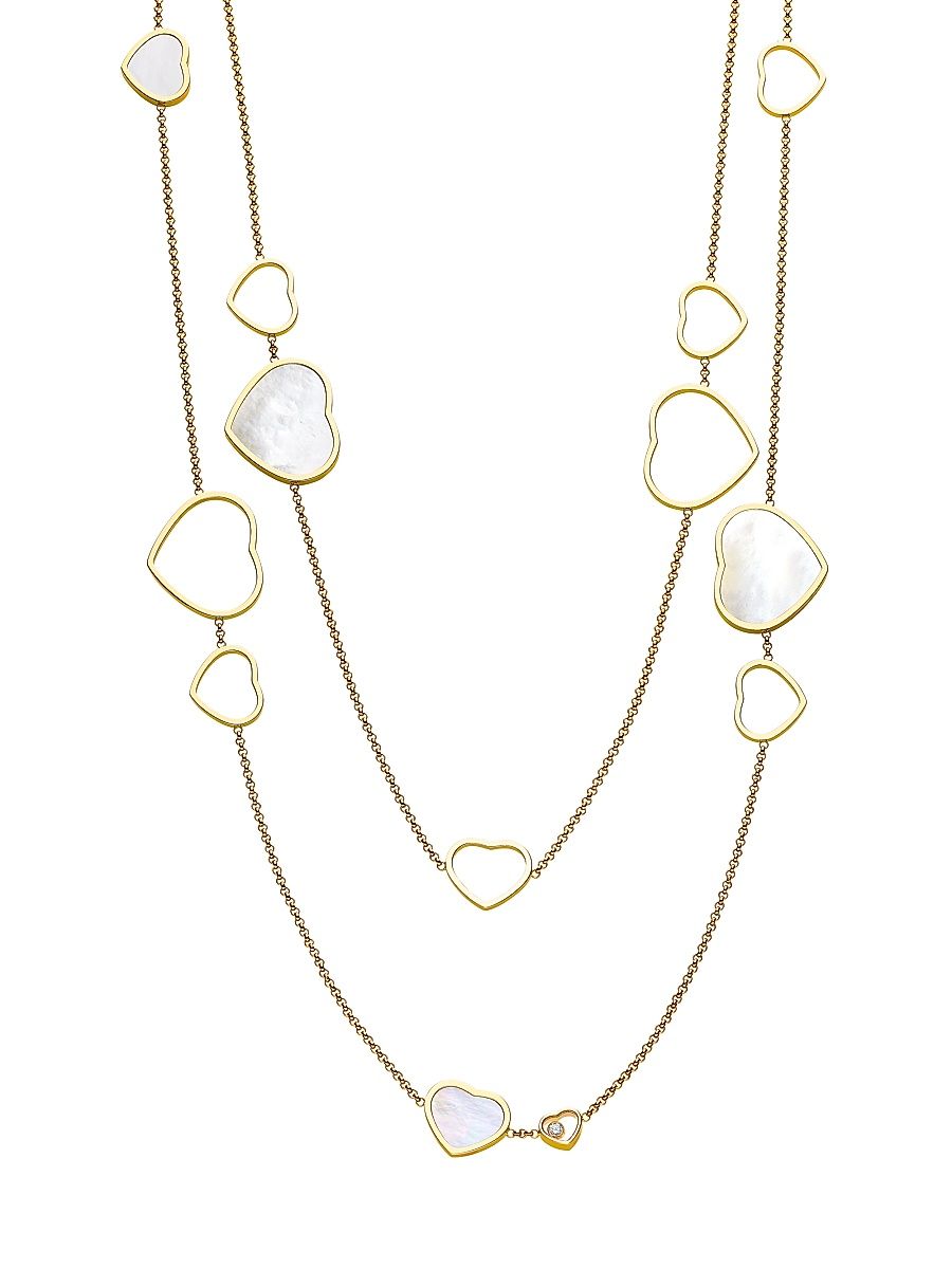 Women's Happy Hearts 18K Rose Gold, Mother-Of-Pearl & 0.15 TCW Diamond Sautoir Necklace - Yellow Gold