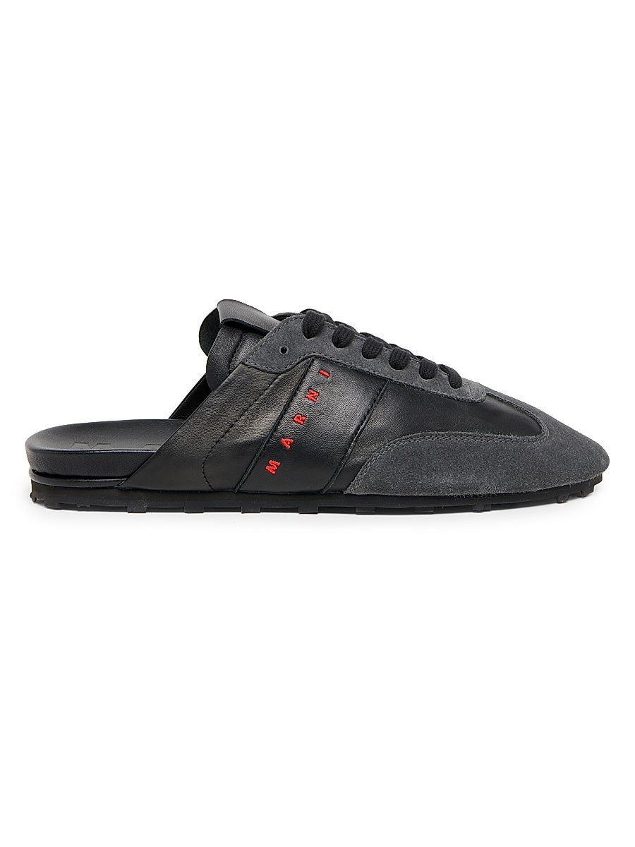 Men's Logo Leather Mules - Black Dark Grey - Size 9