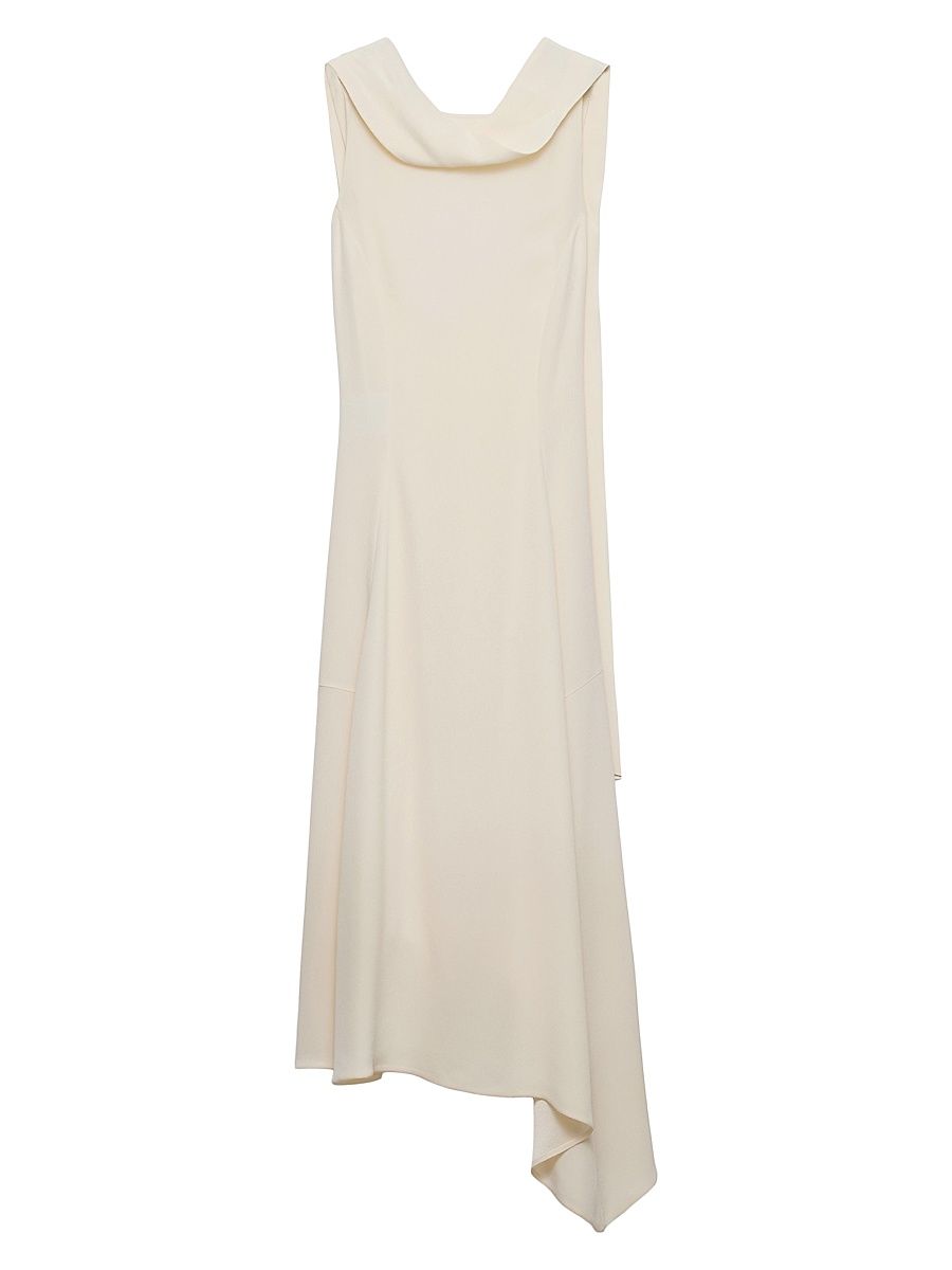 Women's Asymmetrical Satin Crepe Dress - Beige Khaki - Size 8