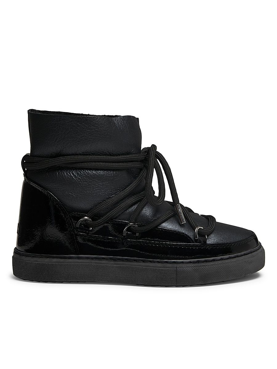 Women's Gloss Leather Sneaker Boots - Black - Size 5
