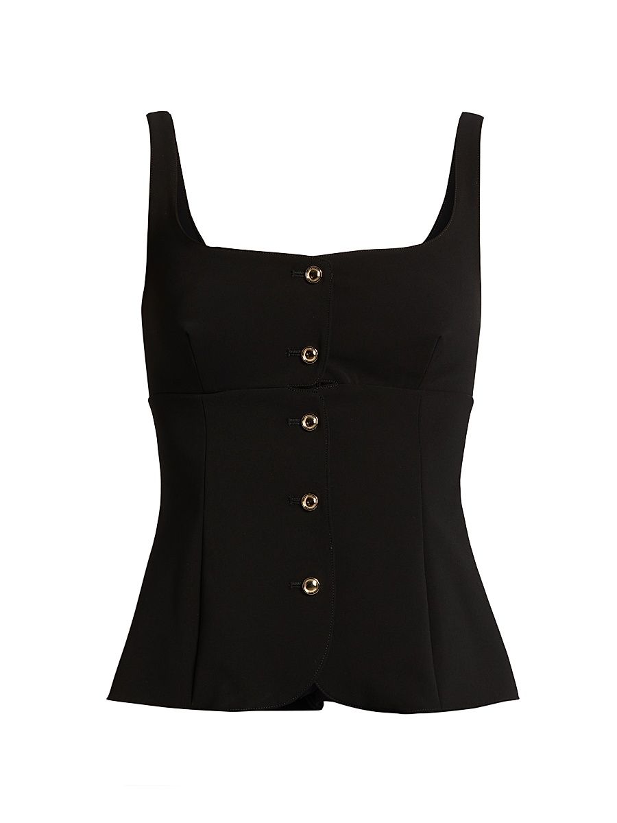 Women's Square Neck Button-Front Top - Black - Size 6