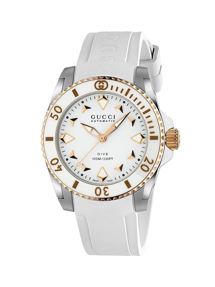 Women's Gucci Dive Stainless Steel, Ceramic & Rubber Strap Watch/36MM - White
